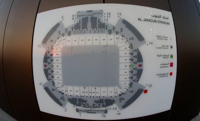 General view of the stadium map inside the Al Janoub Stadium in Al-Wakrah, Qatar, taken in the FIFA Arab Cup in the build up to the 2022 FIFA World Cup, WM, Weltmeisterschaft, Fussball Photo by 11 12 2021  Copyright: xx