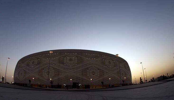 FIFA FuÃŸball WM 2022, SportstÃ¤tten, Al-Thumama Stadion General view outside the Al Thumama Stadium in Al Thumama, Qatar, with a sunset in the background. Taken during the FIFA Arab Cup in the build up to the 2022 FIFA World Cup, WM, Weltmeisterschaft, Fussball Photo by 07 12 2021  Copyright: xx