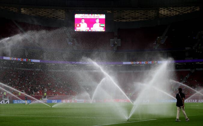 FIFA FuÃŸball WM 2022, SportstÃ¤tten, Al-Thumama Stadion General view of the sprinkler system in the Al Thumama Stadium in Al Thumama, Qatar, taken during the FIFA Arab Cup in the build up to the 2022 FIFA World Cup, WM, Weltmeisterschaft, Fussball Photo by 06 12 2021  Copyright: xx
