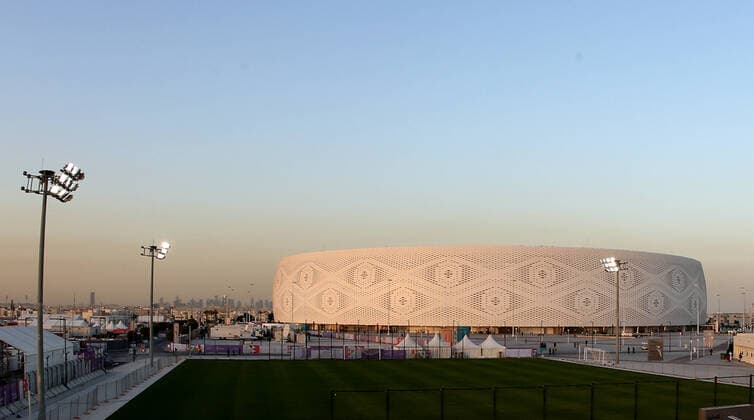 FIFA FuÃŸball WM 2022, SportstÃ¤tten, Al-Thumama Stadion General view outside the Al Thumama Stadium in Al Thumama, Qatar, with a sunset in the background. Taken during the FIFA Arab Cup in the build up to the 2022 FIFA World Cup, WM, Weltmeisterschaft, Fussball Photo by 07 12 2021  Copyright: xx