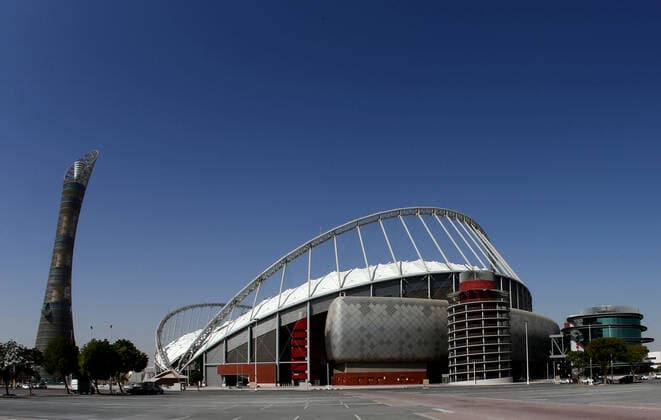 FIFA FuÃŸball WM 2022, SportstÃ¤tten, Khalifa International Stadium General view outside the Khalifa Stadium and The Torch Hotel (left) in Doha, Qatar. Taken in the build up to the 2022 FIFA World Cup, WM, Weltmeisterschaft, Fussball Photo by 07 12 2021  Copyright: xx