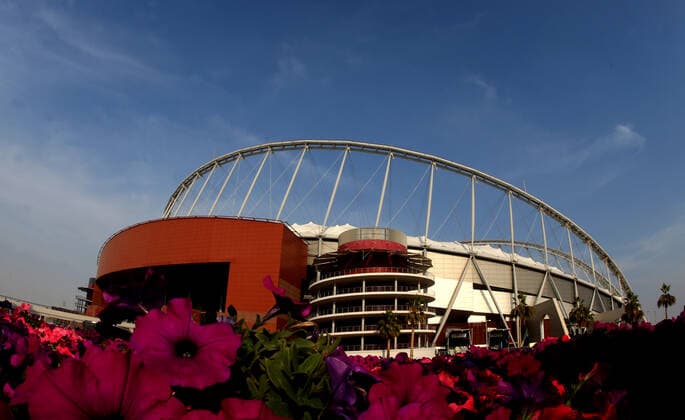 FIFA FuÃŸball WM 2022, SportstÃ¤tten, Khalifa International Stadium General view outside the Khalifa Stadium with flowers in the foreground in Doha, Qatar. Taken in the build up to the 2022 FIFA World Cup, WM, Weltmeisterschaft, Fussball Photo by 14 12 2021  Copyright: xx