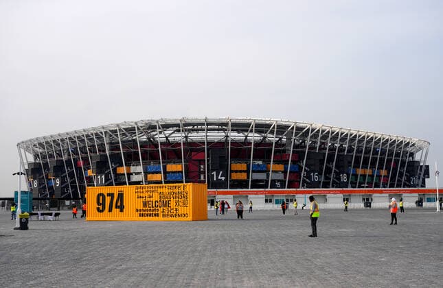 FIFA FuÃŸball WM 2022, SportstÃ¤tten, Stadium 974 General view of the welcome container outside the Stadium 974 in Doha, Qatar. Taken during the FIFA Arab Cup in the build up to the 2022 FIFA World Cup, WM, Weltmeisterschaft, Fussball Photo by 15 12 2021  Copyright: xx