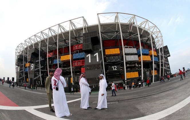 FIFA FuÃŸball WM 2022, SportstÃ¤tten, Stadium 974 General view of fans outside the Stadium 974 in Doha, Qatar. Taken during the FIFA Arab Cup in the build up to the 2022 FIFA World Cup, WM, Weltmeisterschaft, Fussball Photo by 15 12 2021  Copyright: xx
