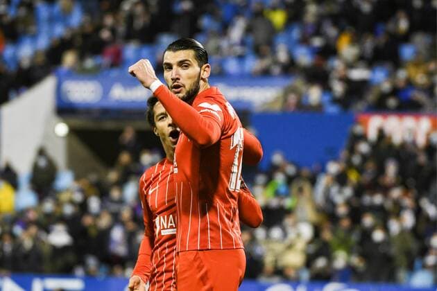 RAFA MIR (12) DEL SEVILLA FC CELEBRA EL SEGUNDO GOL DURANTE EL PARTIDO DE COPA DEL REY DISPUTADO EN LA ROMAREDA. ZARAGOZA, 6 DE ENERO DE 2022. FOTO: ALVARO SANCHEZ *** RAFA MIR 12 OF SEVILLA FC CELEBRATES THE SECOND GOAL DURING THE COPA DEL REY MATCH PLAYED AT LA ROMAREDA ZARAGOZA, JANUARY 6, 2022 PHOTO ALVARO SANCHEZ  xALVAROxSANCHEZx xx
