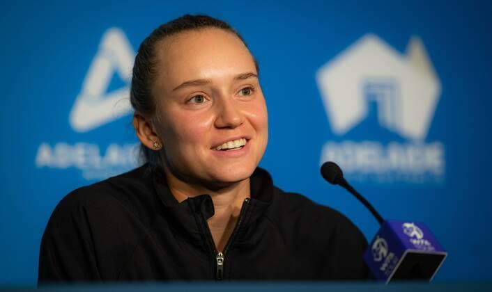 Mandatory Credit: Photo by Rob Prange Shutterstock (12683874ad) Elena Rybakina of Kazakhstan talks to the media after the quarterfinal at the 2022 Adelaide International WTA, Tennis Damen 500 tennis tournament Adelaide International, Tennis, Memorial Drive Tennis Centre, Adelaide, Australia - 07 Jan 2022 Adelaide International, Tennis, Memorial Drive Tennis Centre, Adelaide, Australia - 07 Jan 2022  Copyright: xRobxPrange Shutterstockx 12683874ad