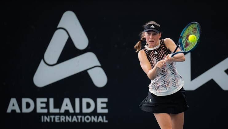 Mandatory Credit: Photo by Rob Prange Shutterstock (12683874bh) Kaja Juvan of Slovenia in action during the quarterfinal at the 2022 Adelaide International WTA, Tennis Damen 500 tennis tournament Adelaide International, Tennis, Memorial Drive Tennis Centre, Adelaide, Australia - 07 Jan 2022 Adelaide International, Tennis, Memorial Drive Tennis Centre, Adelaide, Australia - 07 Jan 2022  Copyright: xRobxPrange Shutterstockx 12683874bh