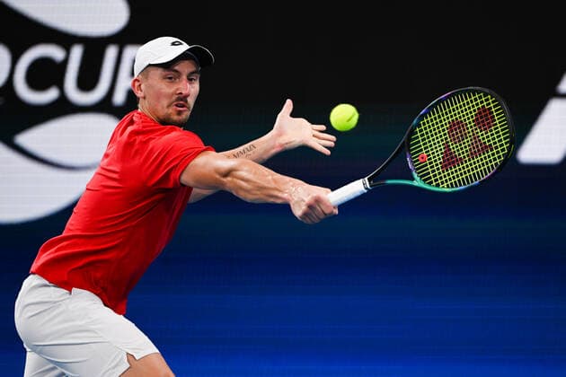 TENNIS ATP, Tennis Herren CUP, Jan Zielinski of Team Poland in action during his Semi-Final match against Pablo Carreno Busta of Team Spain on Day 7 of the ATP Cup tennis tournament at the Ken Rosewall Arena in Sydney, Friday, January 7, 2022. ( NO ARCHIVING, EDITORIAL USE ONLY, NO USE IN BOOKS WITHOUT CONSENT SYDNEY NSW AUSTRALIA  Copyright: xJAMESxGOURLEYx 20220107001611463369