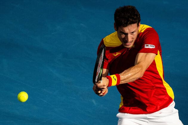 TENNIS ATP, Tennis Herren CUP, Pablo Carreno Busta of Team Spain in action during his Semi-Final match against Jan Zielinski of Team Poland on Day 7 of the ATP Cup tennis tournament at the Ken Rosewall Arena in Sydney, Friday, January 7, 2022. ( NO ARCHIVING, EDITORIAL USE ONLY, NO USE IN BOOKS WITHOUT CONSENT SYDNEY NSW AUSTRALIA  Copyright: xJAMESxGOURLEYx 20220107001611463402