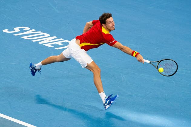 TENNIS ATP, Tennis Herren CUP, Pablo Carreno Busta of Team Spain in action during his Semi-Final match against Jan Zielinski of Team Poland on Day 7 of the ATP Cup tennis tournament at the Ken Rosewall Arena in Sydney, Friday, January 7, 2022. ( NO ARCHIVING, EDITORIAL USE ONLY, NO USE IN BOOKS WITHOUT CONSENT SYDNEY NSW AUSTRALIA  Copyright: xJAMESxGOURLEYx 20220107001611463528