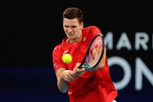 Hubert Hurkacz of Team Poland plays a shot against Roberto Bautista Agut of Team Spain during the ATP, Tennis Herren Cup Semi Final at Sydney Olympic Park Tennis Centre, Sydney, Australia on 7 January 2022. Copyright: xPeterxDovganx 30460400