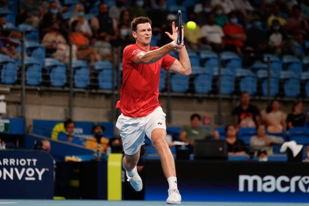 Hubert Hurkacz of Team Poland plays a shot against Roberto Bautista Agut of Team Spain during the ATP, Tennis Herren Cup Semi Final at Sydney Olympic Park Tennis Centre, Sydney, Australia on 7 January 2022. Copyright: xPeterxDovganx 30460409