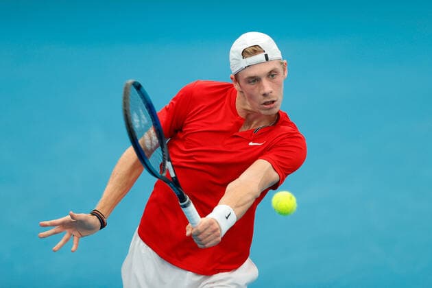 Denis Shapovalov of Team Canada plays a shot against Roman Safiullin of Team Russia during the ATP, Tennis Herren Cup Semi Final at Sydney Olympic Park Tennis Centre, Sydney, Australia on 8 January 2022. Copyright: xPeterxDovganx 30460441