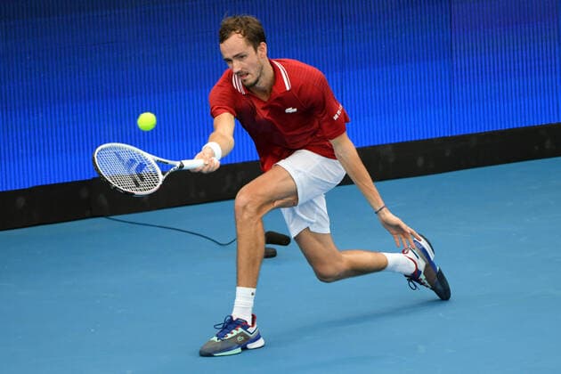 TENNIS ATP, Tennis Herren CUP, Russia?s Daniil Medvedev plays a shot during his semi-finals match against Canada?s Felix Auger-Aliassime on Day 8 of the ATP Cup tennis tournament at Qudos Bank Arena in Sydney, Saturday, January 8, 2022. ( NO ARCHIVING, EDITORIAL USE ONLY, NO USE IN BOOKS WITHOUT CONSENT SYDNEY NSW AUSTRALIA  Copyright: xMICKxTSIKASx 20220108001611713160