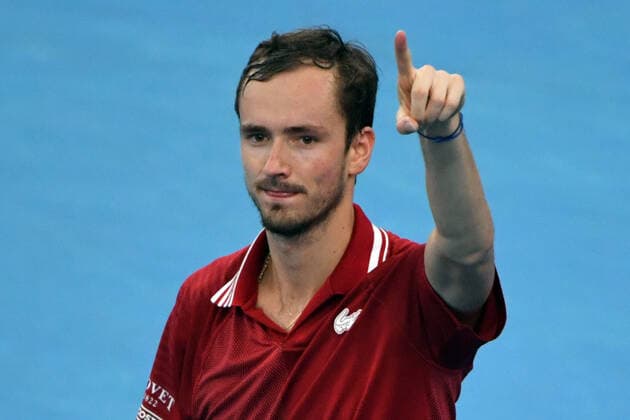 TENNIS ATP, Tennis Herren CUP, Russia?s Daniil Medvedev celebrates after winning his semi-finals match against Canada?s Felix Auger-Aliassime on Day 8 of the ATP Cup tennis tournament at Qudos Bank Arena in Sydney, Saturday, January 8, 2022. ( NO ARCHIVING, EDITORIAL USE ONLY, NO USE IN BOOKS WITHOUT CONSENT SYDNEY NSW AUSTRALIA  Copyright: xMICKxTSIKASx 20220108001611715697