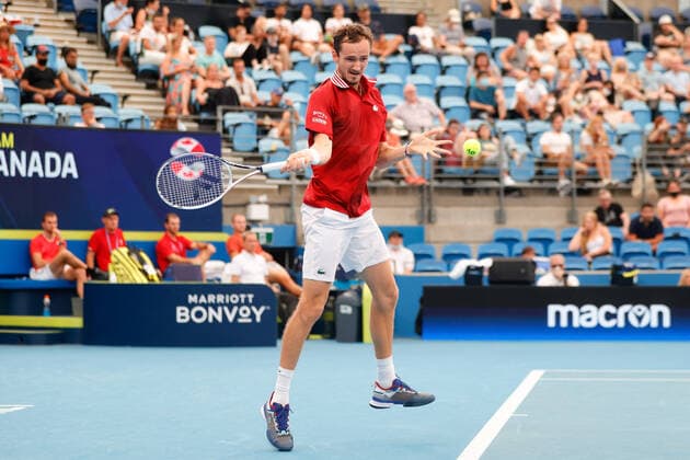 Daniil Medvedev of Team Russia playing Felix Auger-Aliassime of Team Canada in the ATP, Tennis Herren Cup Semi Final at Sydney Olympic Park Tennis Centre, Sydney, Australia on 8 January 2022. Copyright: xPeterxDovganx 30460506