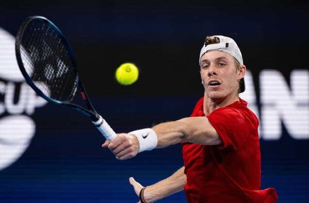 Mandatory Credit: Photo by James Gourley Shutterstock (12745941k) Denis Shapovalov of Team Canada in action during his Final Match against Team Spain ATP, Tennis Herren Cup Final, Tennis, Ken Rosewall Arena, Sydney, Australia - 09 Jan 2022 ATP Cup Final, Tennis, Ken Rosewall Arena, Sydney, Australia - 09 Jan 2022  Copyright: xJamesxGourley Shutterstockx 12745941k