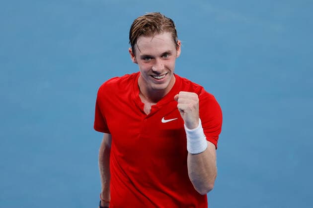 Denis Shapovalov of Team Canada celebrates after defeating Pablo Carreno Busta of Team Spain in the first singles rubber during the ATP, Tennis Herren Cup Final at Ken Rosewall Arena, Sydney Olympic Park, Sydney, Australia on 9 January 2022. Copyright: xPeterxDovganx 30460573