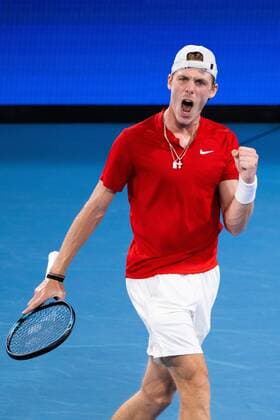 Mandatory Credit: Photo by James Gourley Shutterstock (12745941as) Denis Shapovalov of Team Canada in action during his Final Match against Team Spain ATP, Tennis Herren Cup Final, Tennis, Ken Rosewall Arena, Sydney, Australia - 09 Jan 2022 ATP Cup Final, Tennis, Ken Rosewall Arena, Sydney, Australia - 09 Jan 2022  Copyright: xJamesxGourley Shutterstockx 12745941as