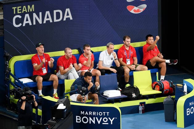 SYDNEY, AUSTRALIA - JANUARY 09: Team Canada bench during the ATP, Tennis Herren Cup Tennis Final match between Denis Shapovalov of Canada and Pablo Carreno Busta of Spain at Ken Rosewall Arena on January 09, 2022 in Sydney, Australia. (Photo by Steven Markham Icon Sportswire) TENNIS: JAN 09 ATP Cup Sydney Icon2201090024