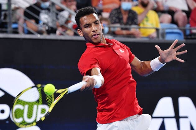 TENNIS ATP, Tennis Herren CUP, Felix Auger-Aliassime of Canada in action during the ATP Cup Final against Roberto Bautista Agut of Spain n Day 9 of the ATP Cup tennis tournament at Ken Rosewall Arena in Sydney, Sunday, January 9, 2022. ( NO ARCHIVING, EDITORIAL USE ONLY, NO USE IN BOOKS WITHOUT CONSENT SYDNEY NSW AUSTRALIA  Copyright: xDEANxLEWINSx 20220109001611971882