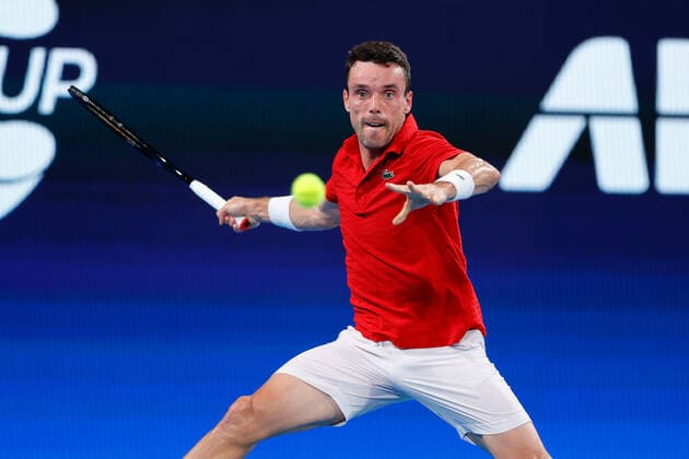 Roberto Bautista Agut of Team Spain hits the ball against Felix Auger-Aliassime of Team Canada during the ATP, Tennis Herren Cup Final at Ken Rosewall Arena, Sydney Olympic Park, Sydney, Australia on 9 January 2022. Copyright: xPeterxDovganx 30460594