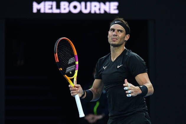 TENNIS MELBOURNE SUMMER SET, Rafael Nadal of Spain reacts during their men?s final match against Maxime Cressy of the U.S on Day 7 of the Melbourne Summer Set tennis tournament at Melbourne Park in Melbourne, Sunday, January 9, 2022. ( NO ARCHIVING, EDITORIAL USE ONLY, NO USE IN BOOKS WITHOUT CONSENT MELBOURNE VIC AUSTRALIA  Copyright: xJAMESxROSSx 0146987001st