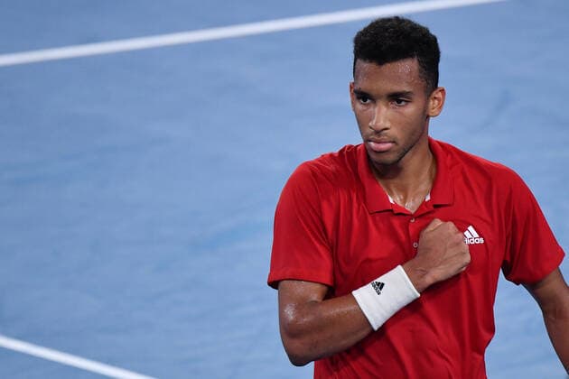 TENNIS ATP, Tennis Herren CUP, Felix Auger-Aliassime of Canada celebrates winning the first set during the ATP Cup Final against Roberto Bautista Agut of Spain on Day 9 of the ATP Cup tennis tournament at Ken Rosewall Arena in Sydney, Sunday, January 9, 2022. ( NO ARCHIVING, EDITORIAL USE ONLY, NO USE IN BOOKS WITHOUT CONSENT SYDNEY NSW AUSTRALIA  Copyright: xDEANxLEWINSx 20220109001611979632