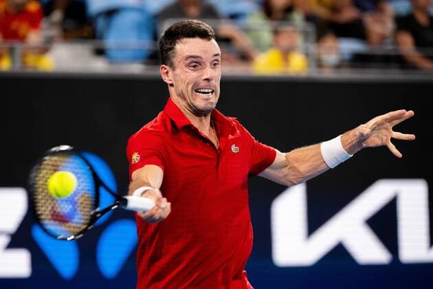 Mandatory Credit: Photo by James Gourley Shutterstock (12745941bw) Roberto Bautista Agut of Team Spain in action during his Final match Team Canada ATP, Tennis Herren Cup Final, Tennis, Ken Rosewall Arena, Sydney, Australia - 09 Jan 2022 ATP Cup Final, Tennis, Ken Rosewall Arena, Sydney, Australia - 09 Jan 2022  Copyright: xJamesxGourley Shutterstockx 12745941bw