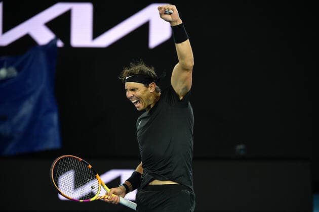 TENNIS MELBOURNE SUMMER SET, Rafael Nadal of Spain reacts after defeating Maxime Cressy of the U.S at the conclusion of the men?s final match on Day 7 of the Melbourne Summer Set tennis tournament at Melbourne Park in Melbourne, Sunday, January 9, 2022. ( NO ARCHIVING, EDITORIAL USE ONLY, NO USE IN BOOKS WITHOUT CONSENT MELBOURNE VIC AUSTRALIA  Copyright: xJAMESxROSSx 0146987415st