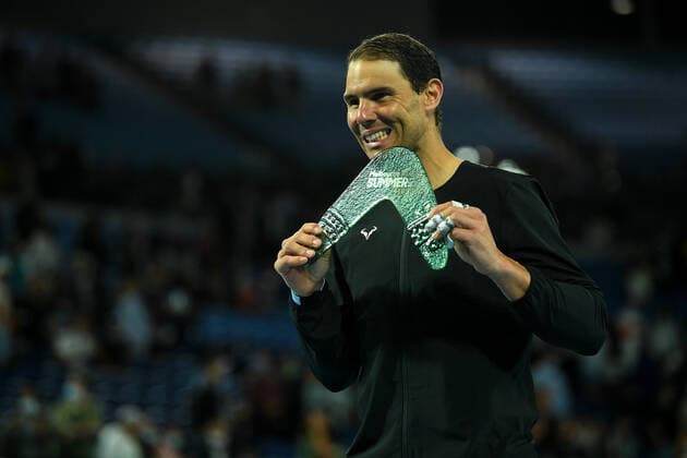 TENNIS MELBOURNE SUMMER SET, Rafael Nadal of Spain holds his trophy after defeating Maxime Cressy of the U.S at the conclusion of the men?s final match on Day 7 of the Melbourne Summer Set tennis tournament at Melbourne Park in Melbourne, Sunday, January 9, 2022. ( NO ARCHIVING, EDITORIAL USE ONLY, NO USE IN BOOKS WITHOUT CONSENT MELBOURNE VIC AUSTRALIA  Copyright: xJAMESxROSSx 0146987440st