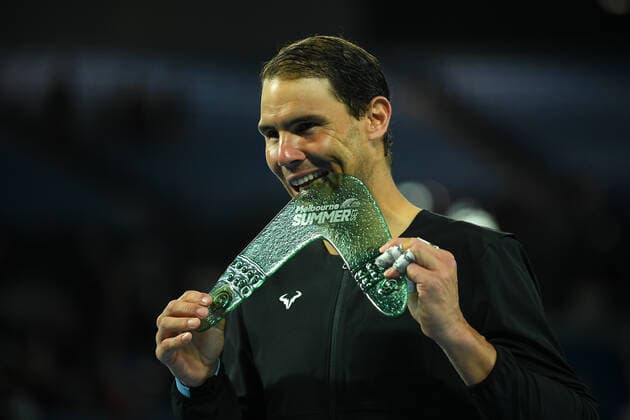 TENNIS MELBOURNE SUMMER SET, Rafael Nadal of Spain holds his trophy after defeating Maxime Cressy of the U.S at the conclusion of the men?s final match on Day 7 of the Melbourne Summer Set tennis tournament at Melbourne Park in Melbourne, Sunday, January 9, 2022. ( NO ARCHIVING, EDITORIAL USE ONLY, NO USE IN BOOKS WITHOUT CONSENT MELBOURNE VIC AUSTRALIA  Copyright: xJAMESxROSSx 0146987441st