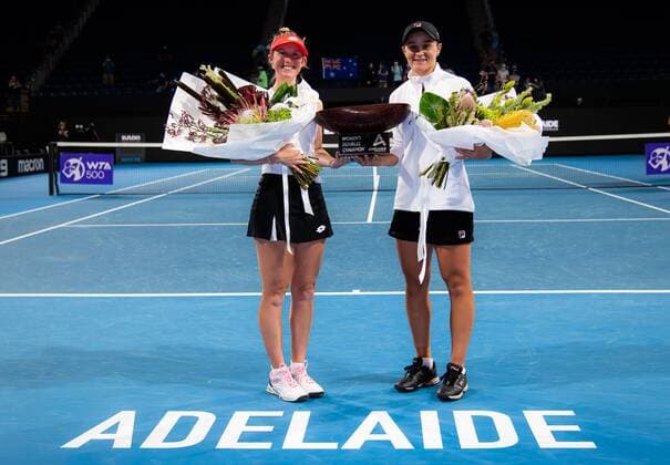 Mandatory Credit: Photo by Rob Prange Shutterstock (12683876bb) Storm Sanders & Ashleigh Barty of Australia with their champions trophies after winning the doubles final of the 2022 Adelaide International WTA, Tennis Damen 500 tennis tournament Adelaide International, Tennis, Memorial Drive Tennis Centre, Adelaide, Australia - 09 Jan 2022 Adelaide International, Tennis, Memorial Drive Tennis Centre, Adelaide, Australia - 09 Jan 2022  Copyright: xRobxPrange Shutterstockx 12683876bb