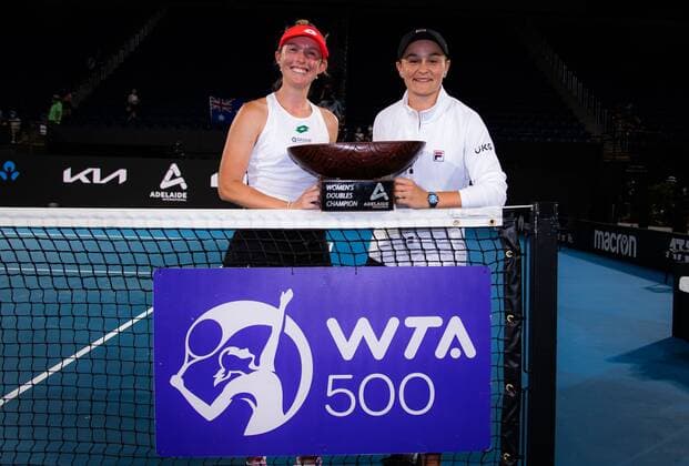 Mandatory Credit: Photo by Rob Prange Shutterstock (12683876az) Storm Sanders & Ashleigh Barty of Australia with their champions trophies after winning the doubles final of the 2022 Adelaide International WTA, Tennis Damen 500 tennis tournament Adelaide International, Tennis, Memorial Drive Tennis Centre, Adelaide, Australia - 09 Jan 2022 Adelaide International, Tennis, Memorial Drive Tennis Centre, Adelaide, Australia - 09 Jan 2022  Copyright: xRobxPrange Shutterstockx 12683876az