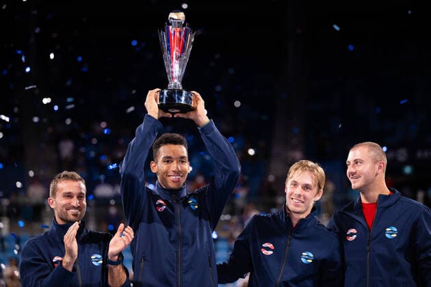 Mandatory Credit: Photo by James Gourley Shutterstock (12745941cp) Team Canada lift the trophy after winning the ATP, Tennis Herren Cup Final against Team Spain ATP Cup Final, Tennis, Ken Rosewall Arena, Sydney, Australia - 09 Jan 2022 ATP Cup Final, Tennis, Ken Rosewall Arena, Sydney, Australia - 09 Jan 2022  Copyright: xJamesxGourley Shutterstockx 12745941cp