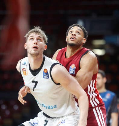 09 01 2022, BBL, FC Bayern Basketball vs Chemnitz Niners Basketball, sports, in picture Jonas Richter Chemnitz Niners and Augustine Rubit FCB Basketball