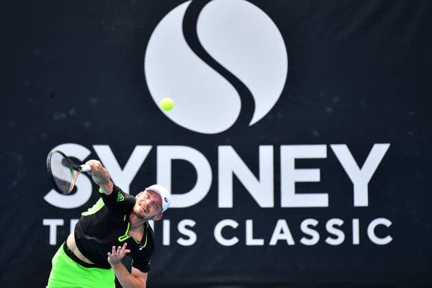 SYDNEY TENNIS CLASSIC, David Goffin of Belgium in action during his win over Facundo Bagnis of Argentina on Day 1 of the Sydney Tennis Classic at Sydney Olympic Park in Sydney, Monday, January 10, 2022. ( NO ARCHIVING, EDITORIAL USE ONLY, NO USE IN BOOKS WITHOUT CONSENT SYDNEY NSW AUSTRALIA  Copyright: xDEANxLEWINSx 20220110001612232104