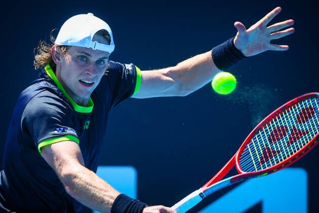 Belgian Zizou Bergs pictured in action during a first round game of the men s qualifications between Belgian Zizou Bergs ATP, Tennis Herren 192) and Ukraine s Sachko (ATP 244) ahead of the Australian Open tennis Grand Slam, Monday 10 January 2022 in Melbourne Park, Melbourne, Australia. Bergs had to abandon injured in the third set. The 2022 edition of the Australian Grand Slam takes place in the ongoing pandemy. PATRICKxHAMILTON  x3169963x
