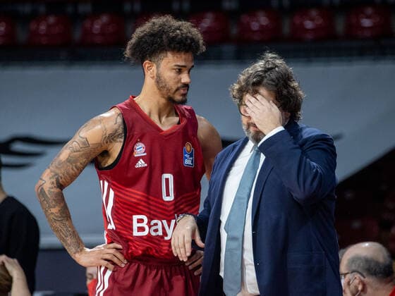Bayerns 0 Nick WEILER BABB and Bayerns Head Coach Andrea TRINCHIERI Basketball, FC Bayern Chemnitz, on 9 01 2022, Basketball Bundesliga, FC Bayern Munich Basketball Niners Chemnitz, season 2021 2022, in Munich, A U D I D O M E, Germany Source Copyright Credit Oryk HAIST xx