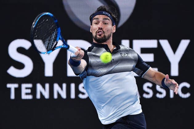 SYDNEY TENNIS CLASSIC, Fabio Fognini of Italy in action against Daniel Altmaier of Germany on Day 1 of the Sydney Tennis Classic at Sydney Olympic Park in Sydney, Monday, January 10, 2022. ( NO ARCHIVING, EDITORIAL USE ONLY, NO USE IN BOOKS WITHOUT CONSENT SYDNEY NSW AUSTRALIA  Copyright: xDEANxLEWINSx 20220110001612264526