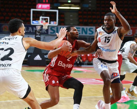 2 Corey Walden FCBB vs 15 Frantz Massenat, 52 Trent Lockett Niners Chemnitz Basketball BBL FC Bayern Munich Niners Chemnitz at Audi Dome on 09 01 2021 PHOTO Mladen Lackovic LakoPress