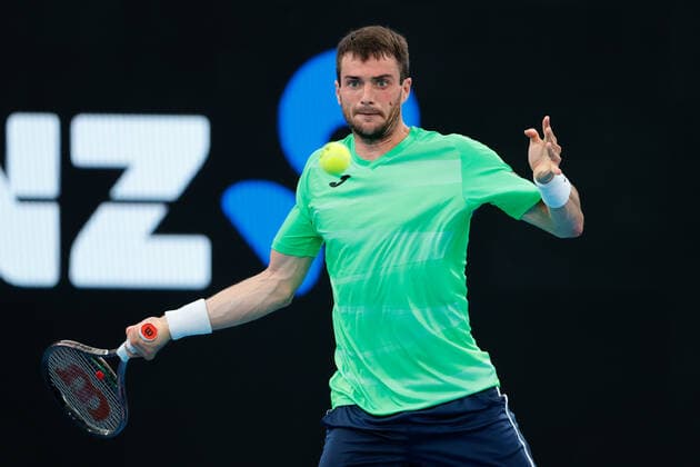 Pedro Martinez of Spain plays a forehand against Alexei Popyrin of Australia during the Sydney Tennis Classic 2022 at Sydney Olympic Park Tennis Centre, Sydney, Australia on 11 January 2022. Copyright: xPeterxDovganx 30470078