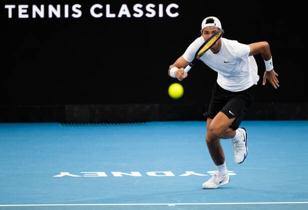 SYDNEY TENNIS CLASSIC, Alexei Popyrin of Australia in action during his First Round match against Pedro Martinez of Spain on Day 2 of the Sydney Tennis Classic at Ken Rosewall Arena, in Sydney, Tuesday, January 11, 2022. ( NO ARCHIVING, EDITORIAL USE ONLY, NO USE IN BOOKS WITHOUT CONSENT SYDNEY NSW AUSTRALIA  Copyright: xJAMESxGOURLEYx 20220111001612474611