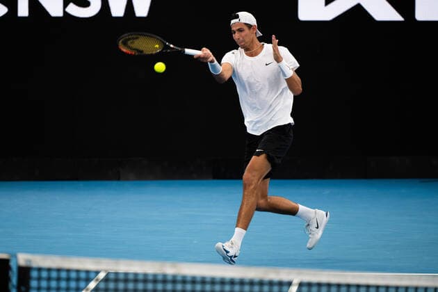 SYDNEY TENNIS CLASSIC, Alexei Popyrin of Australia in action during his First Round match against Pedro Martinez of Spain on Day 2 of the Sydney Tennis Classic at Ken Rosewall Arena, in Sydney, Tuesday, January 11, 2022. ( NO ARCHIVING, EDITORIAL USE ONLY, NO USE IN BOOKS WITHOUT CONSENT SYDNEY NSW AUSTRALIA  Copyright: xJAMESxGOURLEYx 20220111001612474991