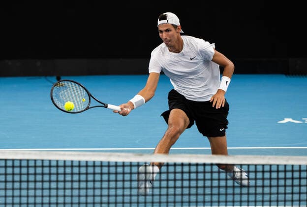 SYDNEY TENNIS CLASSIC, Alexei Popyrin of Australia in action during his First Round match against Pedro Martinez of Spain on Day 2 of the Sydney Tennis Classic at Ken Rosewall Arena, in Sydney, Tuesday, January 11, 2022. ( NO ARCHIVING, EDITORIAL USE ONLY, NO USE IN BOOKS WITHOUT CONSENT SYDNEY NSW AUSTRALIA  Copyright: xJAMESxGOURLEYx 20220111001612475213