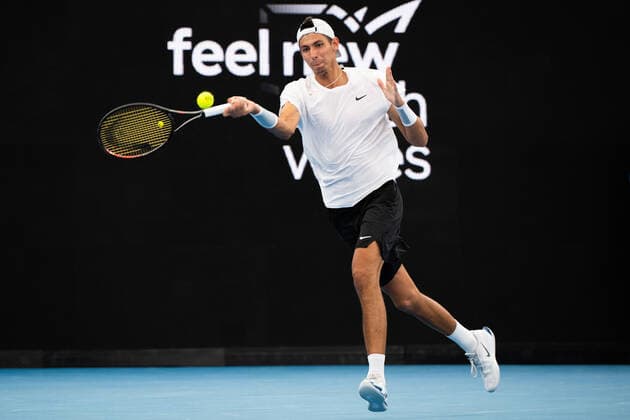 SYDNEY TENNIS CLASSIC, Alexei Popyrin of Australia in action during his First Round match against Pedro Martinez of Spain on Day 2 of the Sydney Tennis Classic at Ken Rosewall Arena, in Sydney, Tuesday, January 11, 2022. ( NO ARCHIVING, EDITORIAL USE ONLY, NO USE IN BOOKS WITHOUT CONSENT SYDNEY NSW AUSTRALIA  Copyright: xJAMESxGOURLEYx 20220111001612477209