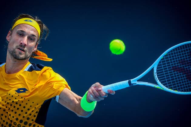 Ruben Bemelmans ATP, Tennis Herren 212) pictured in action during a first round game of the men s qualifications against Italian Andrea Vavassori (ATP 267) ahead of the Australian Open tennis Grand Slam, Tuesday 11 January 2022 in Melbourne Park, Melbourne, Australia. The 2022 edition of the Australian Grand Slam takes place in the ongoing pandemic. PATRICKxHAMILTON  x3171425x