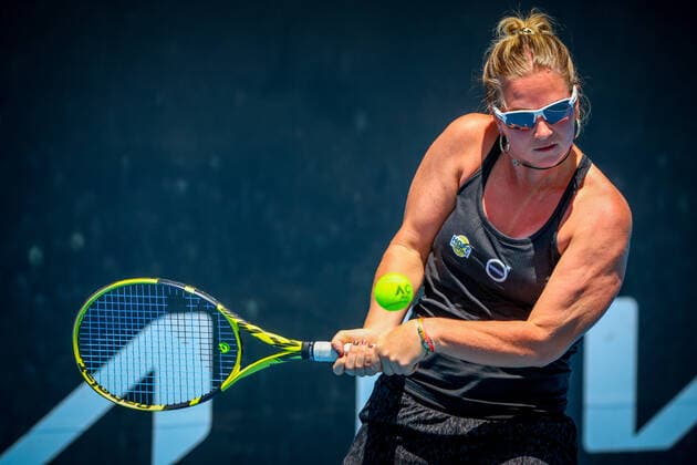 Belgian Bonaventure WTA, Tennis Damen 235) pictured in action during a first round game of the women s qualifications against Romania s Buzarnescu (WTA 122) ahead of the Australian Open tennis Grand Slam, Tuesday 11 January 2022 in Melbourne Park, Melbourne, Australia. The 2022 edition of the Australian Grand Slam takes place in the ongoing pandemic. PATRICKxHAMILTON  x3171440x