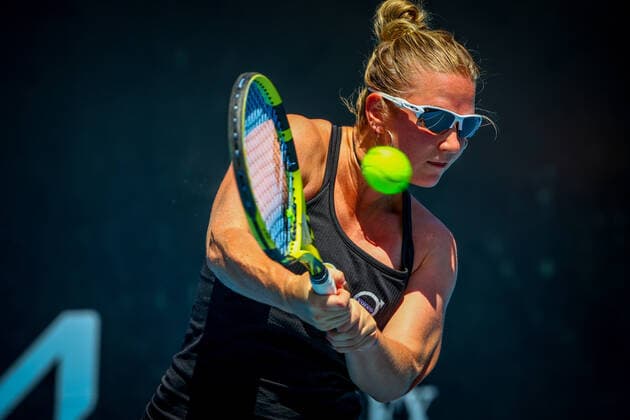 Belgian Bonaventure WTA, Tennis Damen 235) pictured in action during a first round game of the women s qualifications against Romania s Buzarnescu (WTA 122) ahead of the Australian Open tennis Grand Slam, Tuesday 11 January 2022 in Melbourne Park, Melbourne, Australia. The 2022 edition of the Australian Grand Slam takes place in the ongoing pandemic. PATRICKxHAMILTON  x3171447x