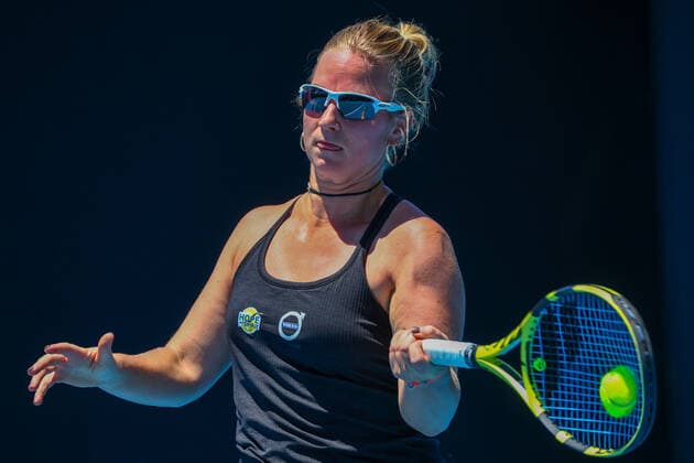 Belgian Bonaventure WTA, Tennis Damen 235) pictured in action during a first round game of the women s qualifications against Romania s Buzarnescu (WTA 122) ahead of the Australian Open tennis Grand Slam, Tuesday 11 January 2022 in Melbourne Park, Melbourne, Australia. The 2022 edition of the Australian Grand Slam takes place in the ongoing pandemic. PATRICKxHAMILTON  x3171451x
